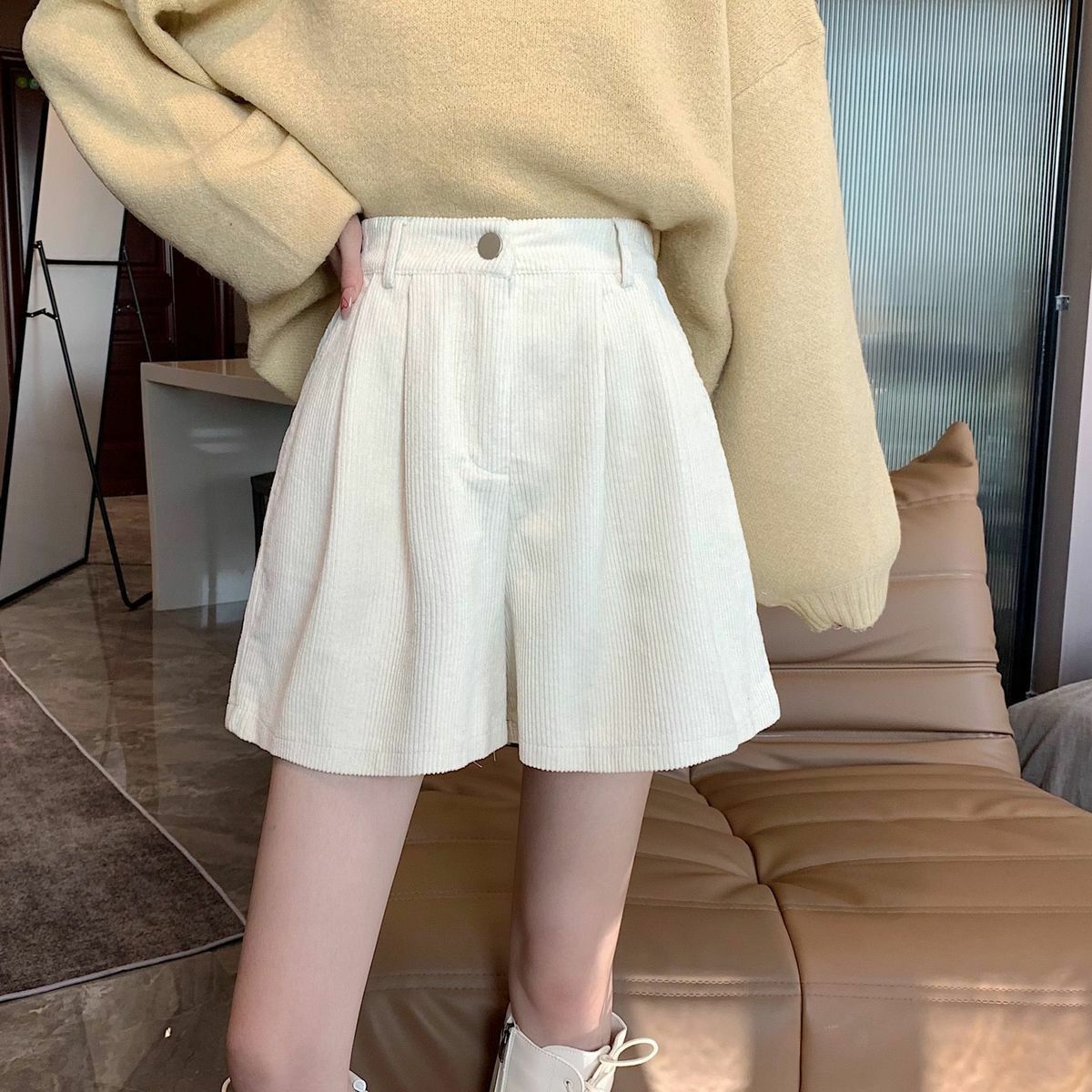 Y2K High Waist Corduroy Shorts - Vintage Grunge Aesthetic, Cute Pastel Goth Style