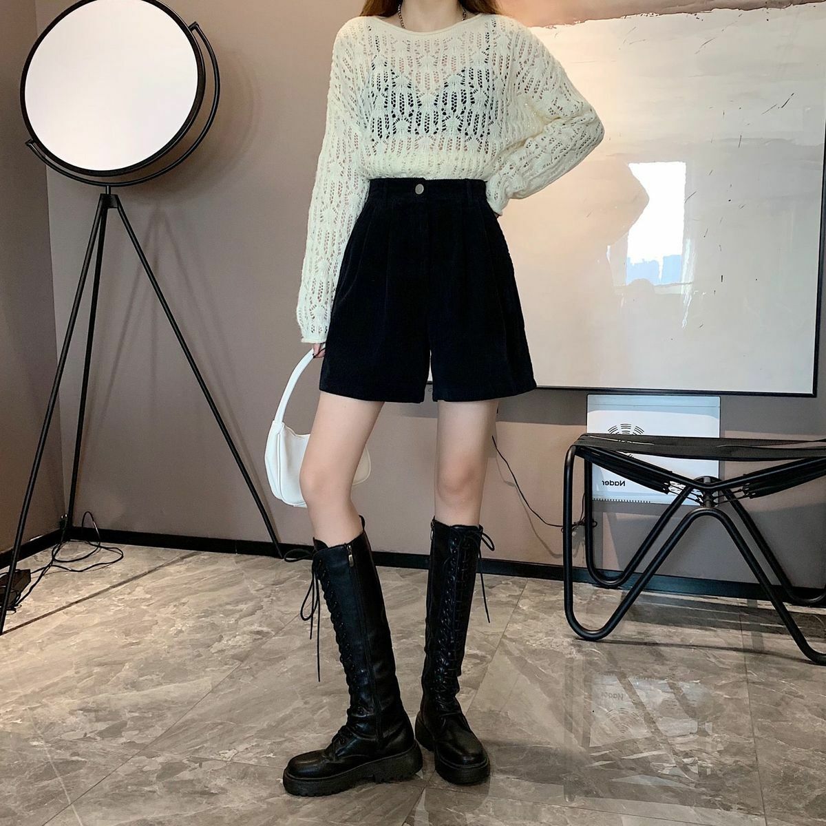 Y2K High Waist Corduroy Shorts - Vintage Grunge Aesthetic, Cute Pastel Goth Style