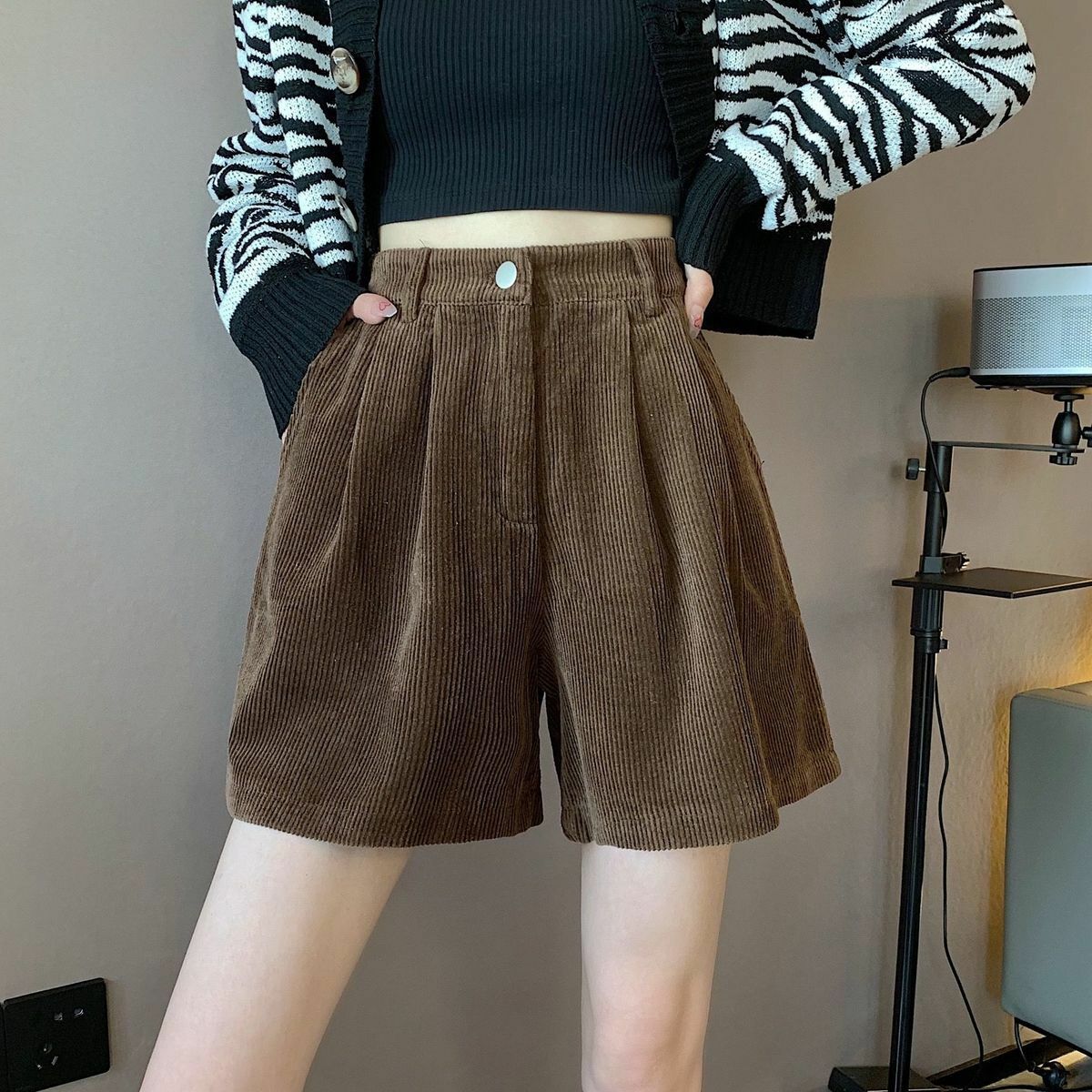 Y2K High Waist Corduroy Shorts - Vintage Grunge Aesthetic, Cute Pastel Goth Style