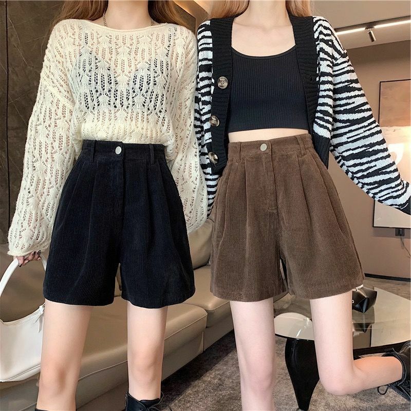 Y2K High Waist Corduroy Shorts - Vintage Grunge Aesthetic, Cute Pastel Goth Style