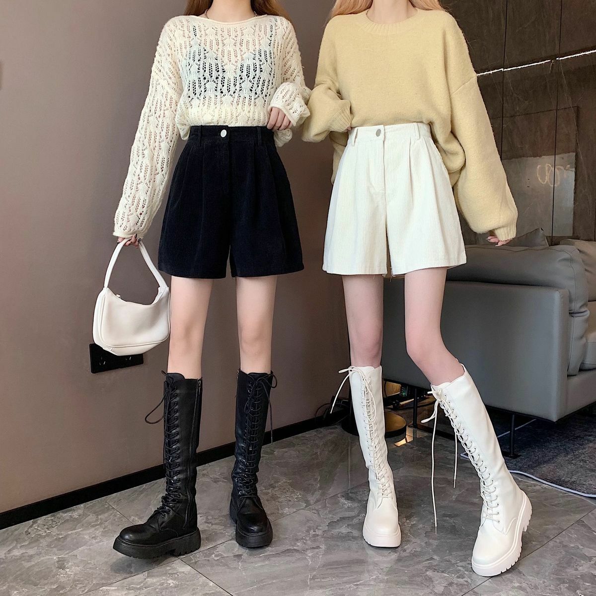 Y2K High Waist Corduroy Shorts - Vintage Grunge Aesthetic, Cute Pastel Goth Style