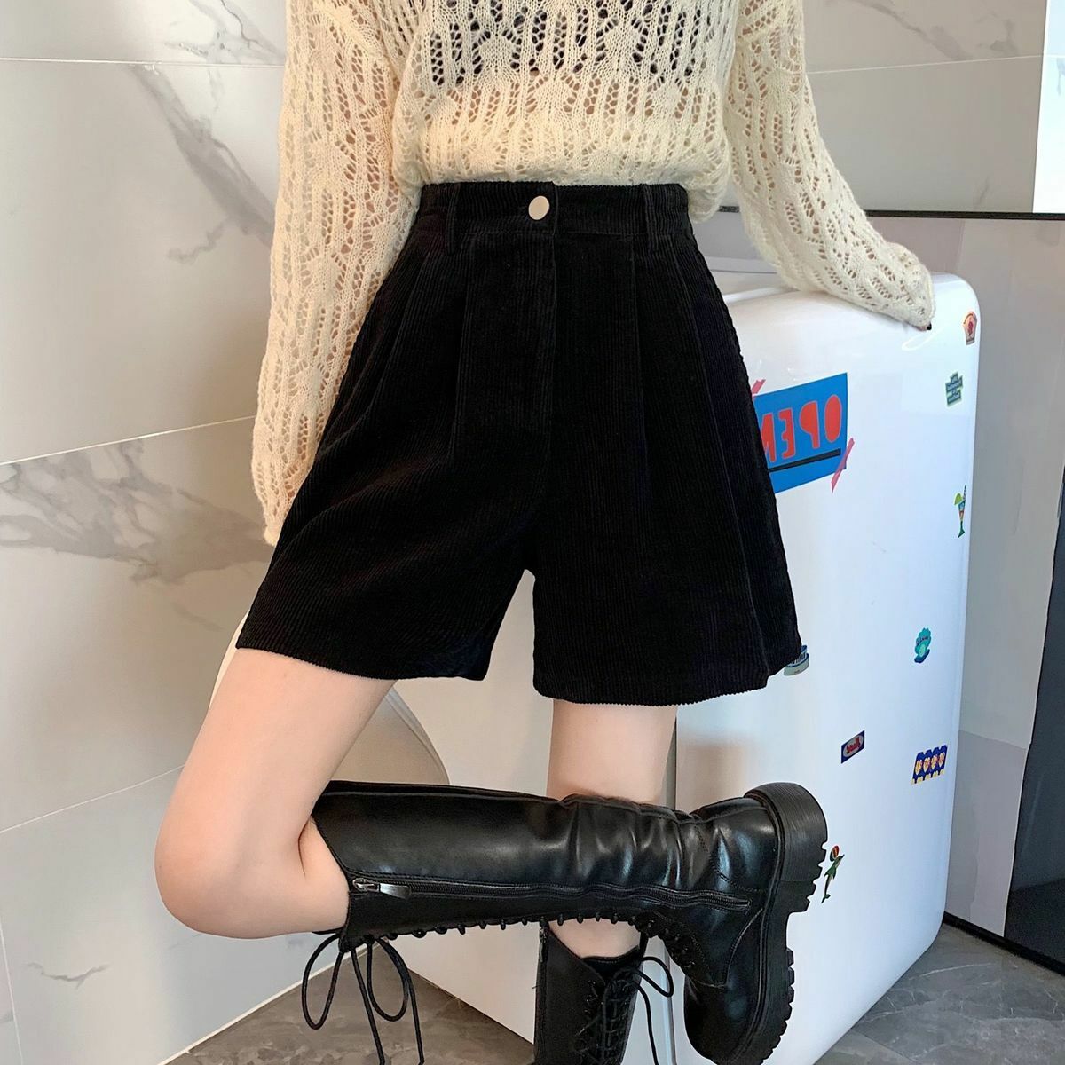 Y2K High Waist Corduroy Shorts - Vintage Grunge Aesthetic, Cute Pastel Goth Style