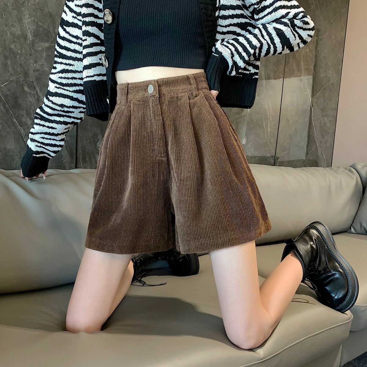 Y2K High Waist Corduroy Shorts - Vintage Grunge Aesthetic, Cute Pastel Goth Style