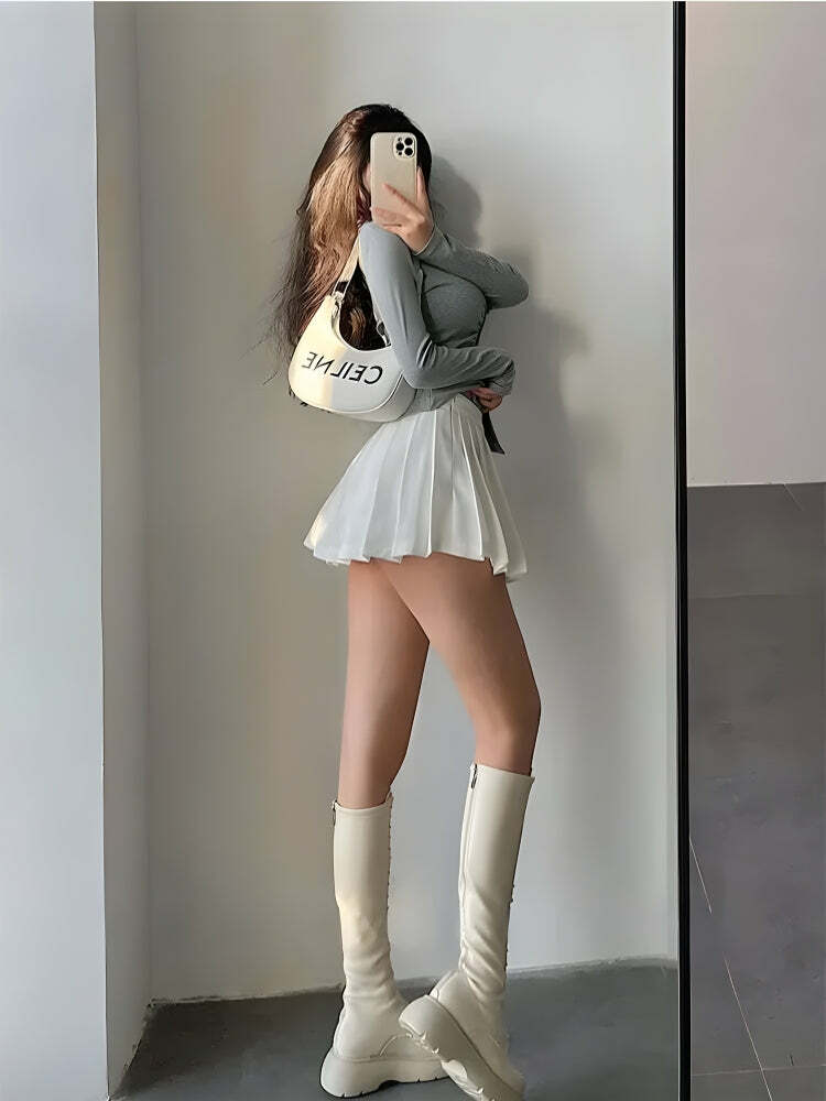 Y2K Pleated Tennis Mini Skirt - Cute Grunge Aesthetic, Coquette Style, and Pastel Goth Vibes