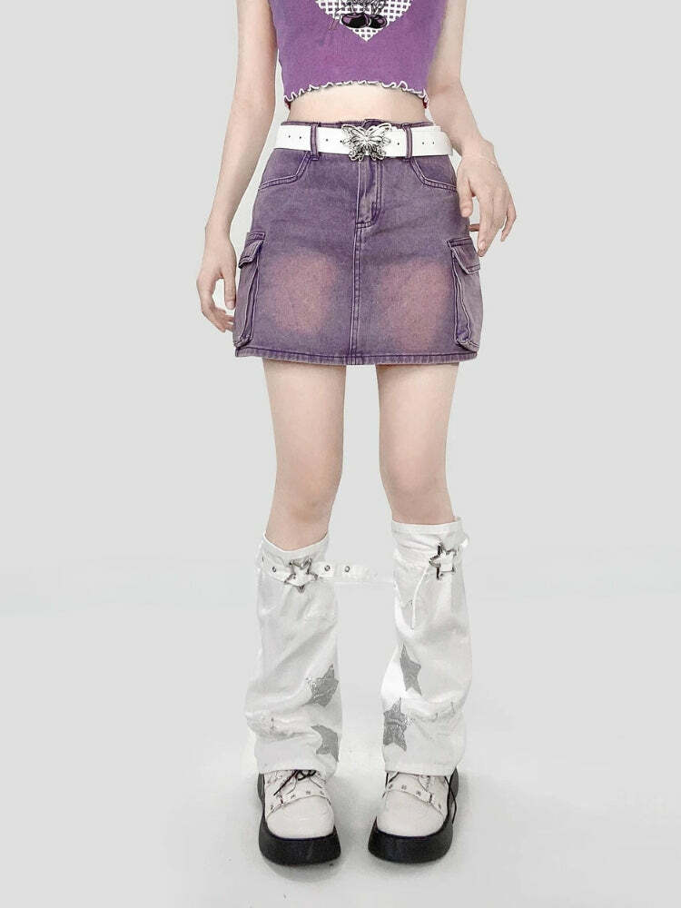 Y2K Star Patch Belted Leg Warmers for Grunge Aesthetic & Coquette Style Outfits