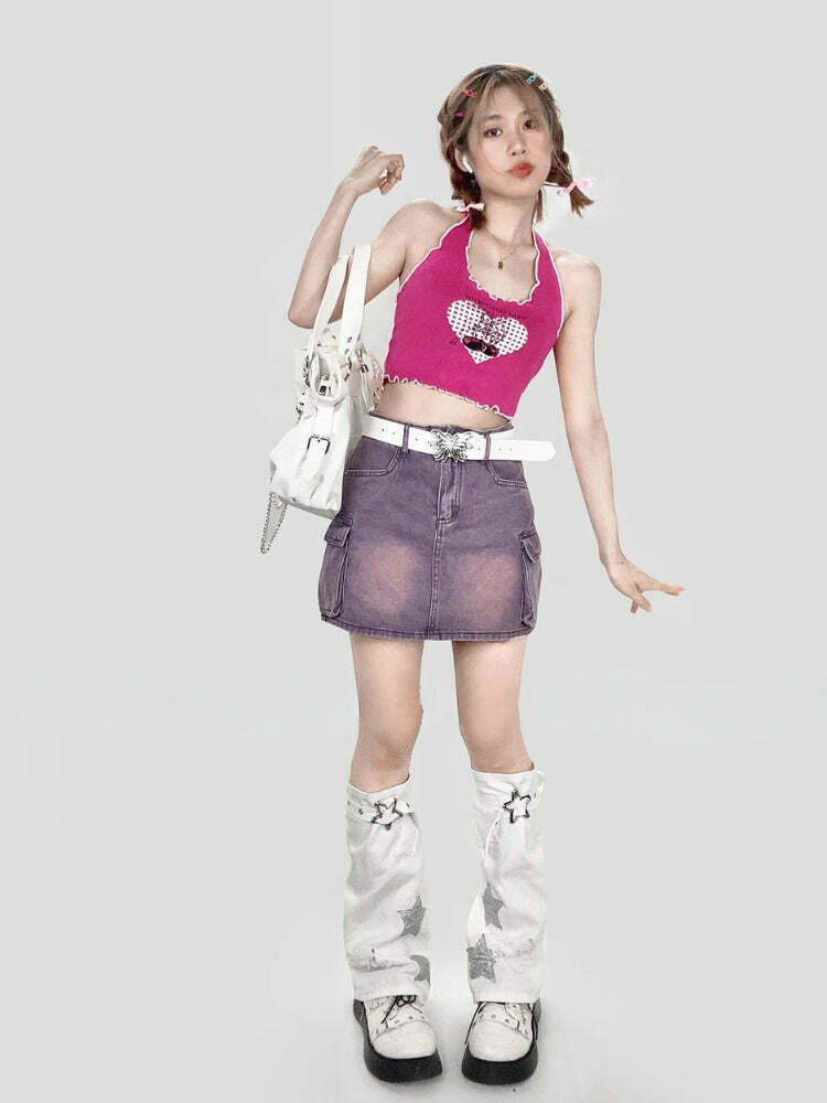 Y2K Star Patch Belted Leg Warmers for Grunge Aesthetic & Coquette Style Outfits