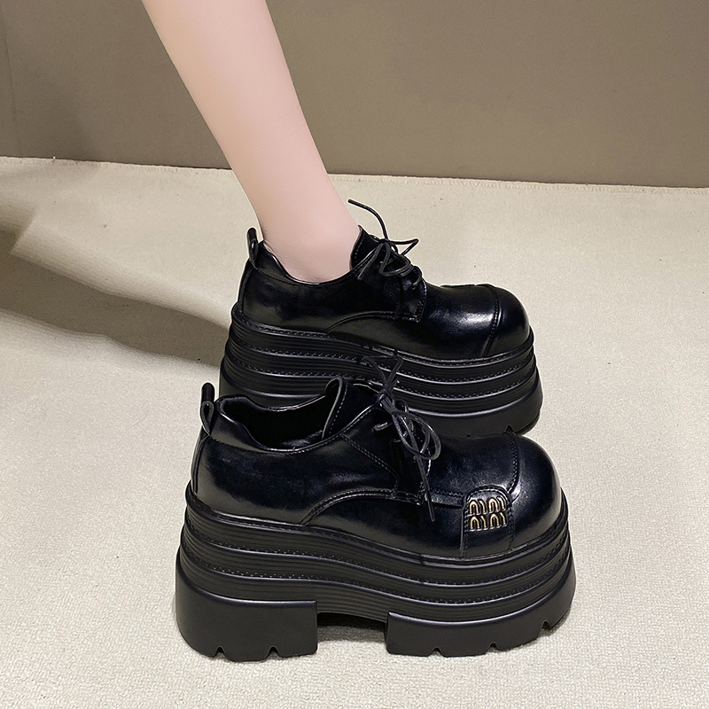 10cm Thick-Soled Women's Leather Loafers - Petite British Style Platform Shoes for Spring 2025, Trendy and Stylish