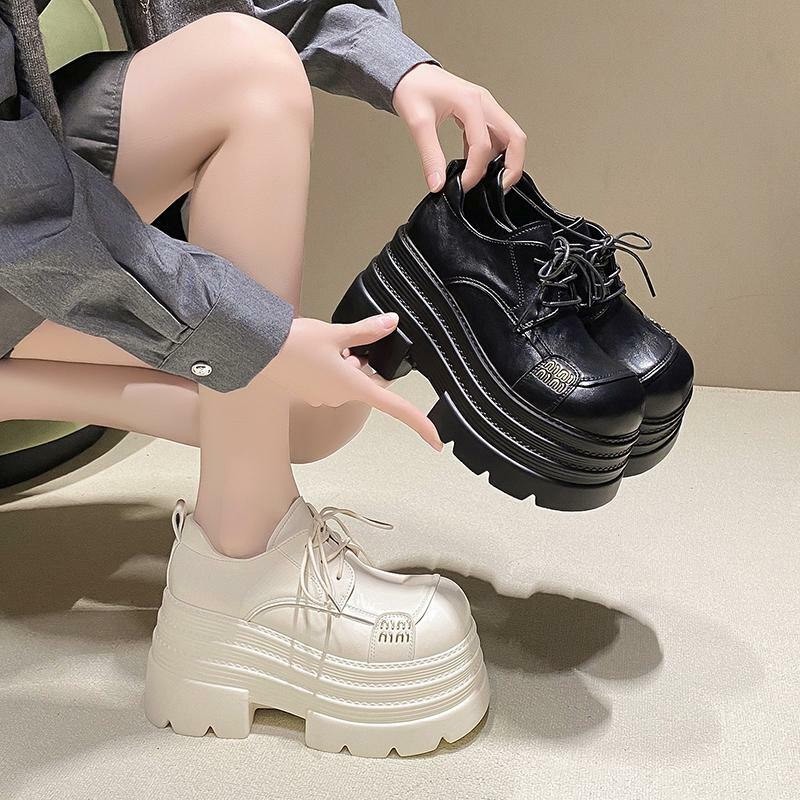 10cm Thick-Soled Women's Leather Loafers - Petite British Style Platform Shoes for Spring 2025, Trendy and Stylish