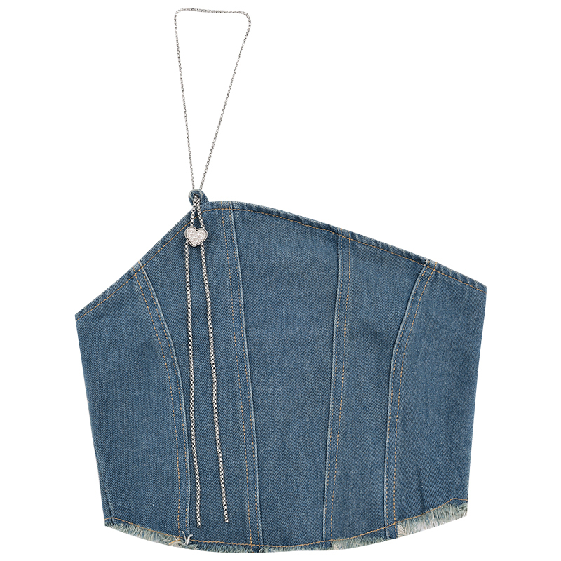 2024 Summer American Style Spicy Girl Halter Denim Bustier Top Women's Designer Short Vest - Trendy Y2K Fashion