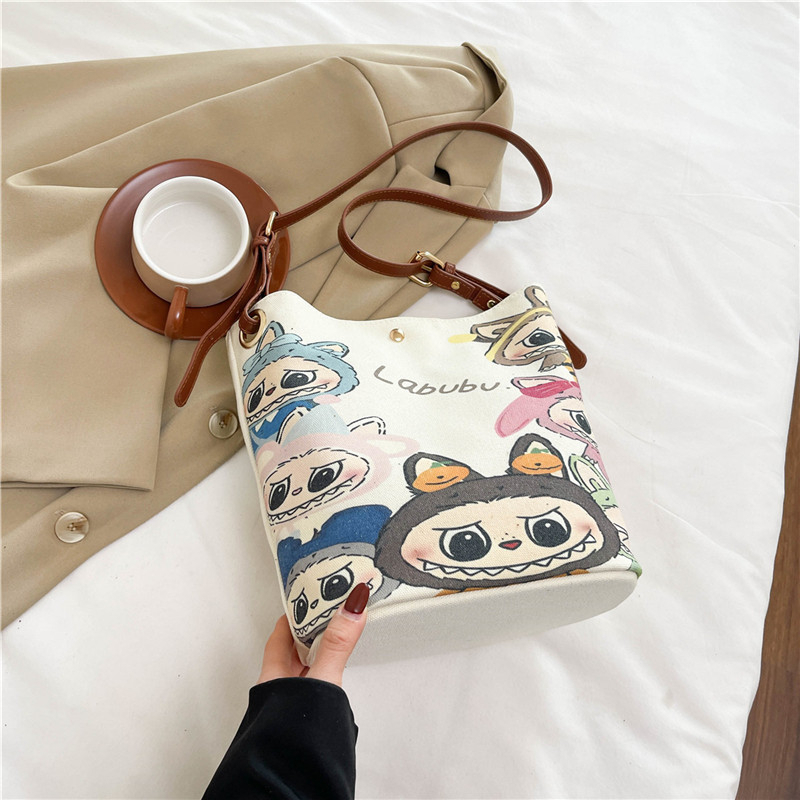 2025 Large Capacity Canvas Bucket Bag for Women - Cute Shoulder Crossbody Commuting Bag for Spring and Summer