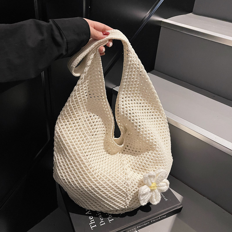 2025 New Style Women's Cotton Yarn Woven Knitted Hollow Shoulder Tote Bag - Lazy Beach Vacation Bag