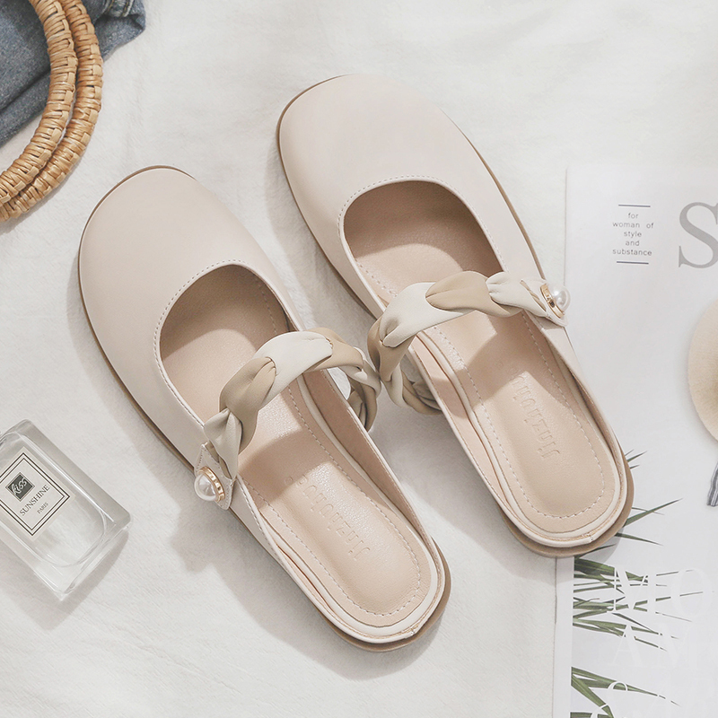 2025 Spring/Summer Women's Sheepskin Open-Toe Half Slippers - Lazy French Style Loafers for Effortless Chic