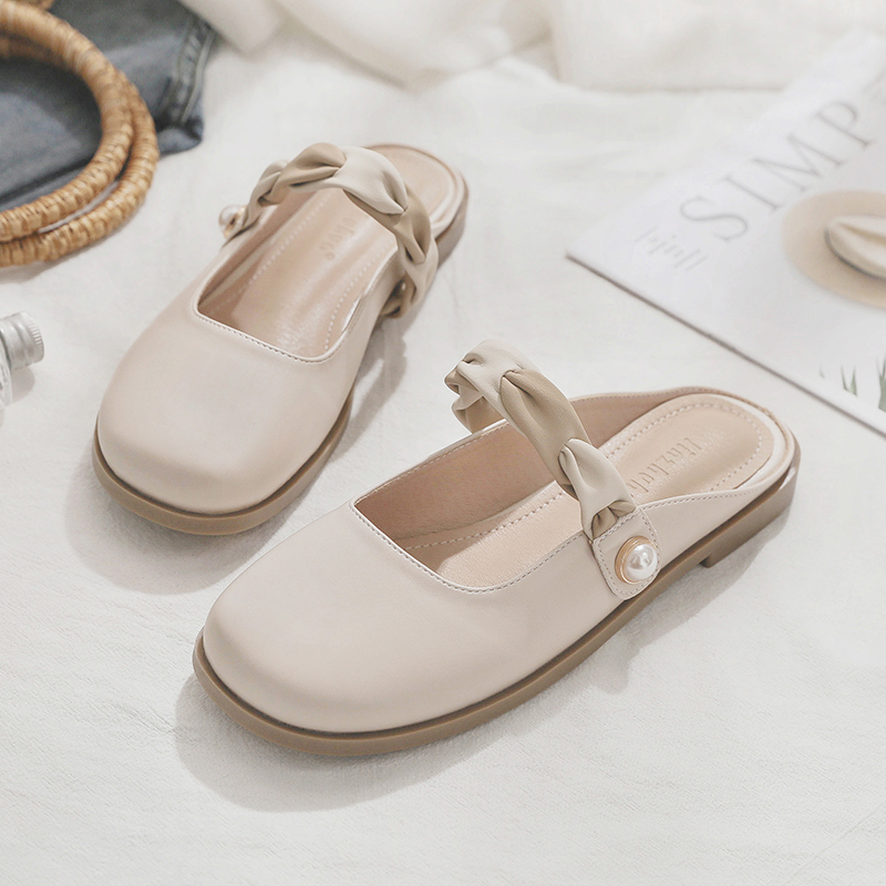 2025 Spring/Summer Women's Sheepskin Open-Toe Half Slippers - Lazy French Style Loafers for Effortless Chic