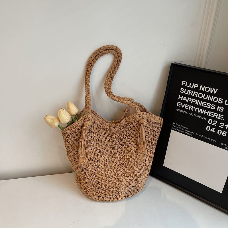 2025 Summer Handmade Knitted Shoulder Bag for Women - Woven Yarn Beach & Travel Bag in Trendy Fashion