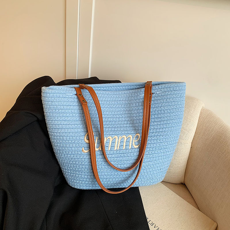 2025 Summer Large Capacity Woven Shoulder Bag for Women - Casual Trendy Beach Bag, Versatile Vacation Tote