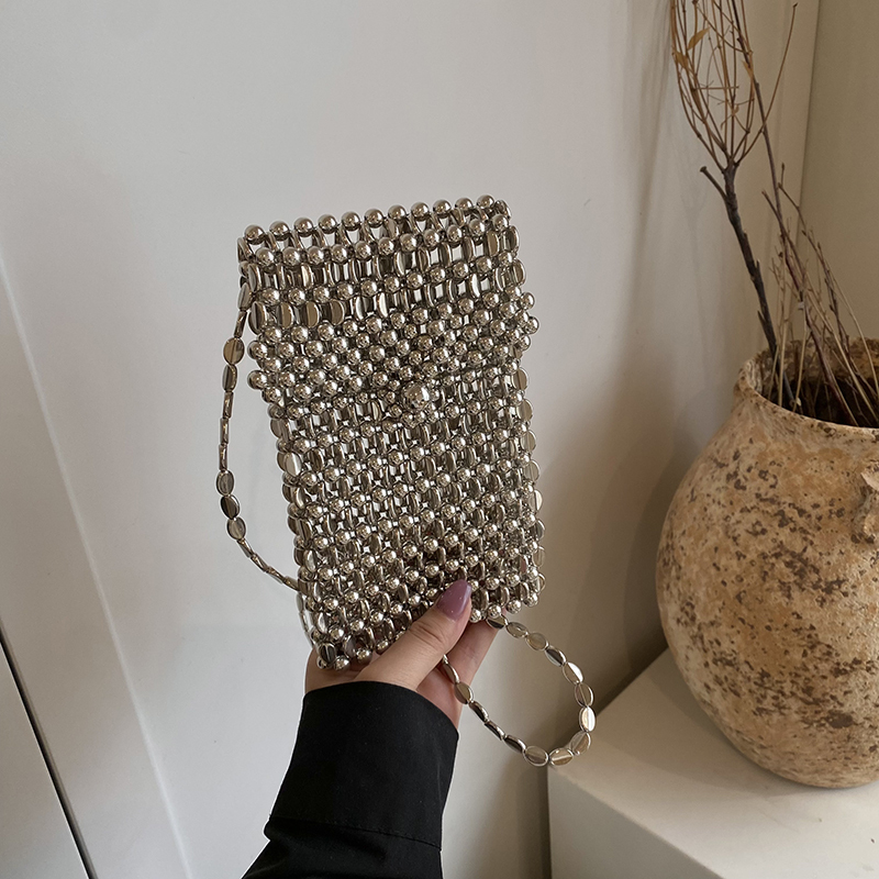 2025 Summer Silver Bead Mini Crossbody Bag for Women - High-End Phone Bag with Chic Niche Design