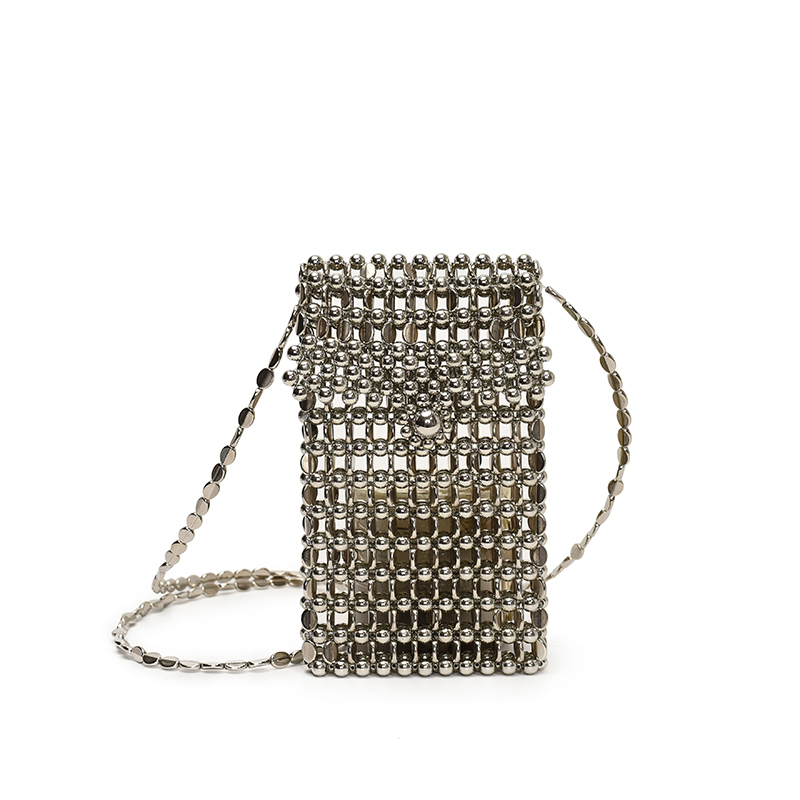 2025 Summer Silver Bead Mini Crossbody Bag for Women - High-End Phone Bag with Chic Niche Design