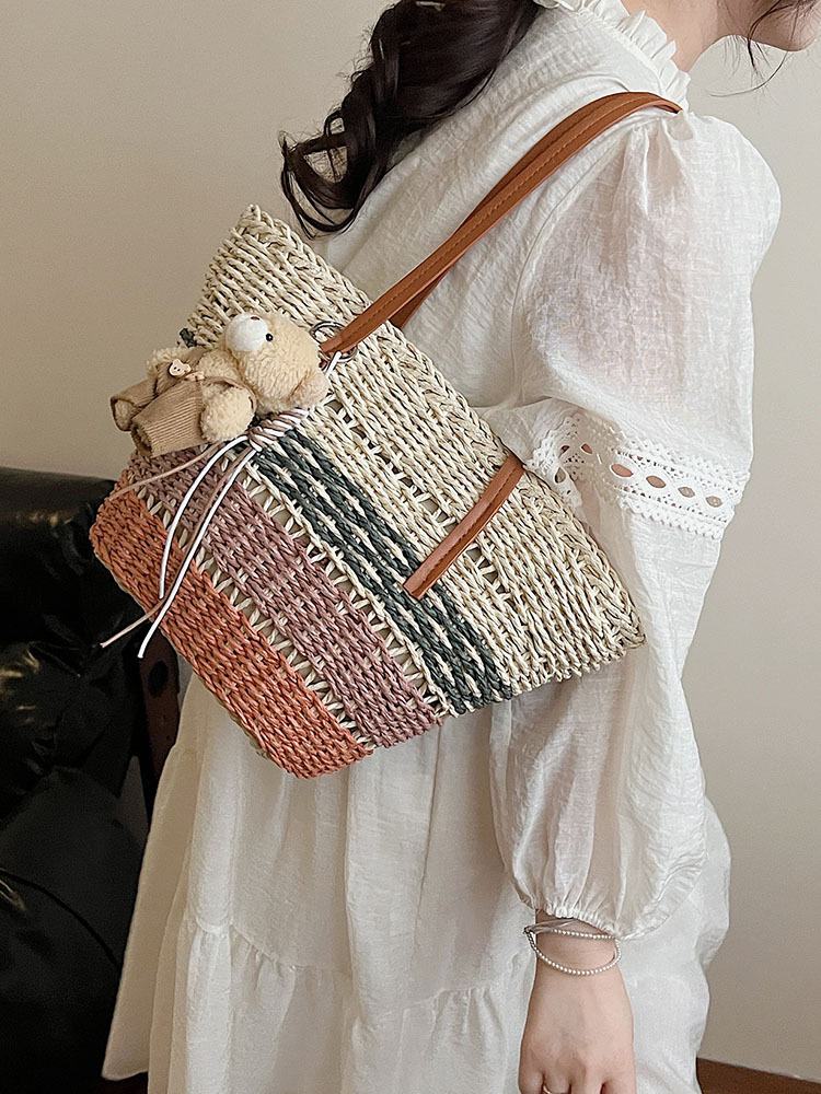 2025 Summer Women's Versatile Woven Straw Bucket Bag - Fashionable Crossbody for Beach Vacation & Everyday Use