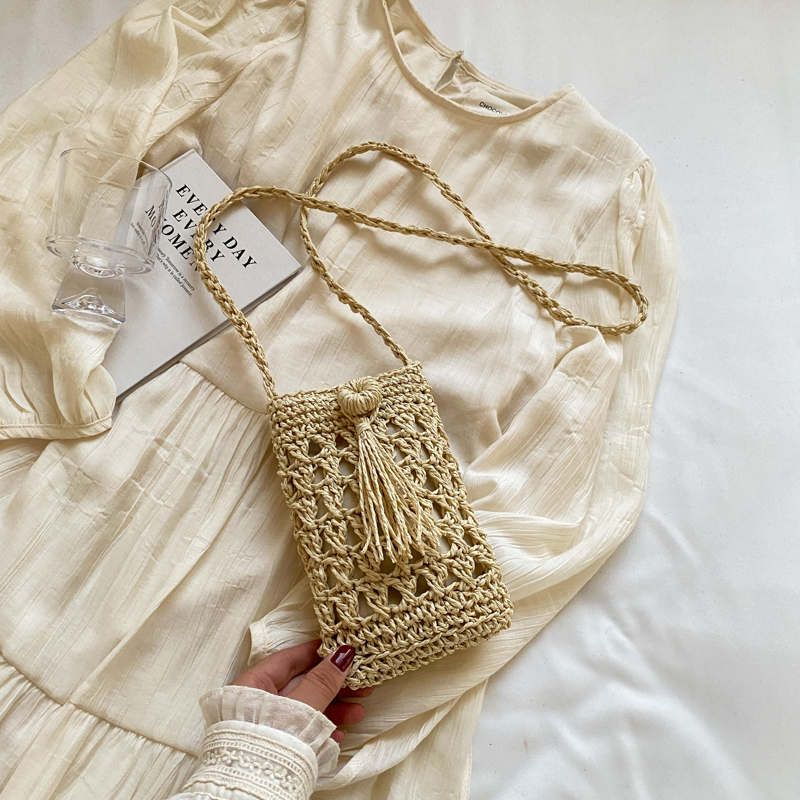 2025 Summer Woven Crossbody Bag for Women - Mini Straw Phone Bag, Versatile High-End Niche Style