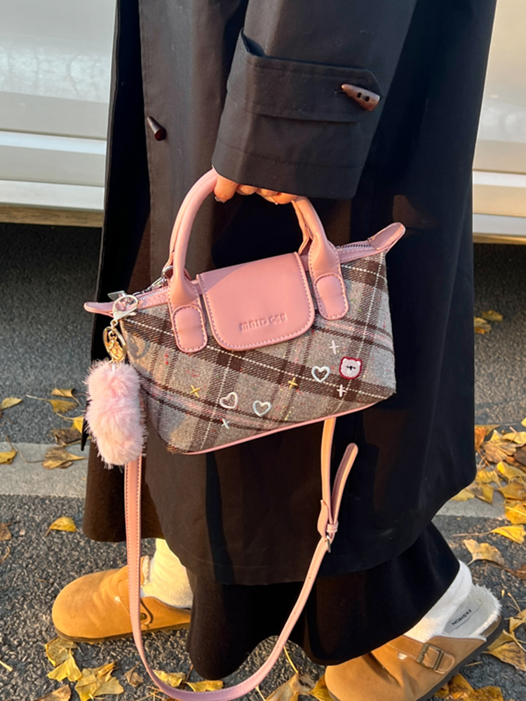 2025 Women's Color-Blocking Woolen Handbag - Small Square Shoulder Crossbody Bag for Spring and Summer Fashion