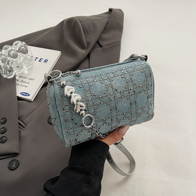 2025 Women's Denim Bucket Bag - Starry Sky Diamond-Studded, Minimalist Korean Style, Trendy Ins Design
