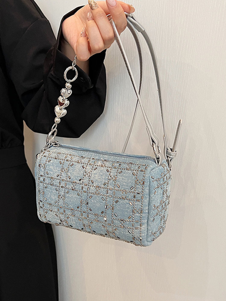 2025 Women's Denim Bucket Bag - Starry Sky Diamond-Studded, Minimalist Korean Style, Trendy Ins Design