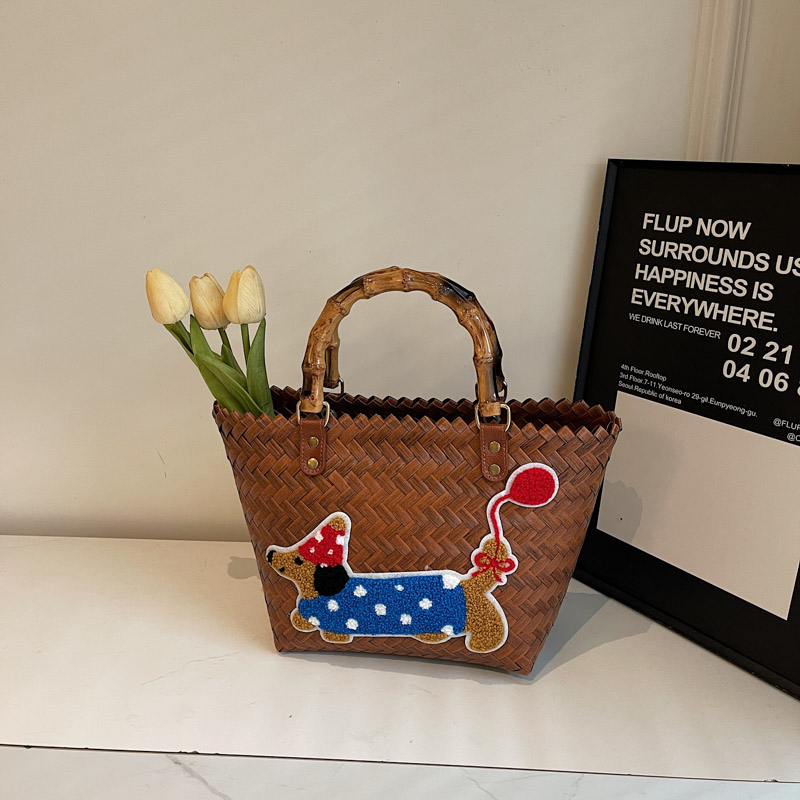 2025 Women's Handheld Bamboo Joint Beach Bag - Color-Blocking Woven Travel Basket for Shopping & Summer Style