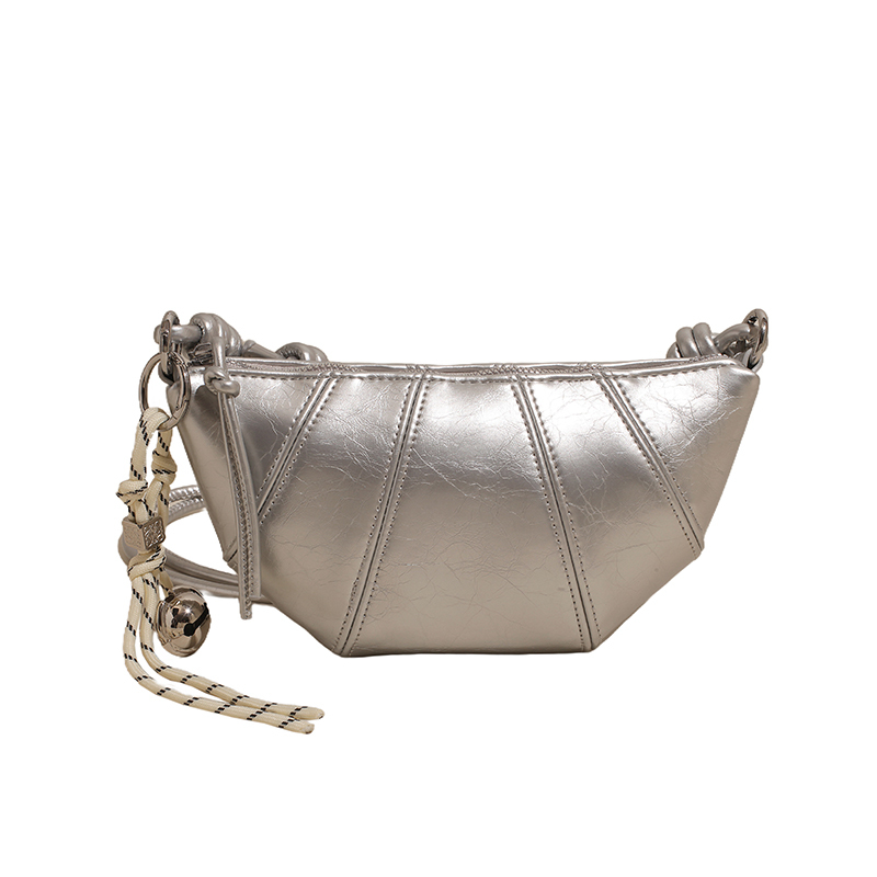 2025 Women's High-End Silver Horn Dumpling Bag - Textured Crossbody Zipper Phone Bag for Summer Fashion