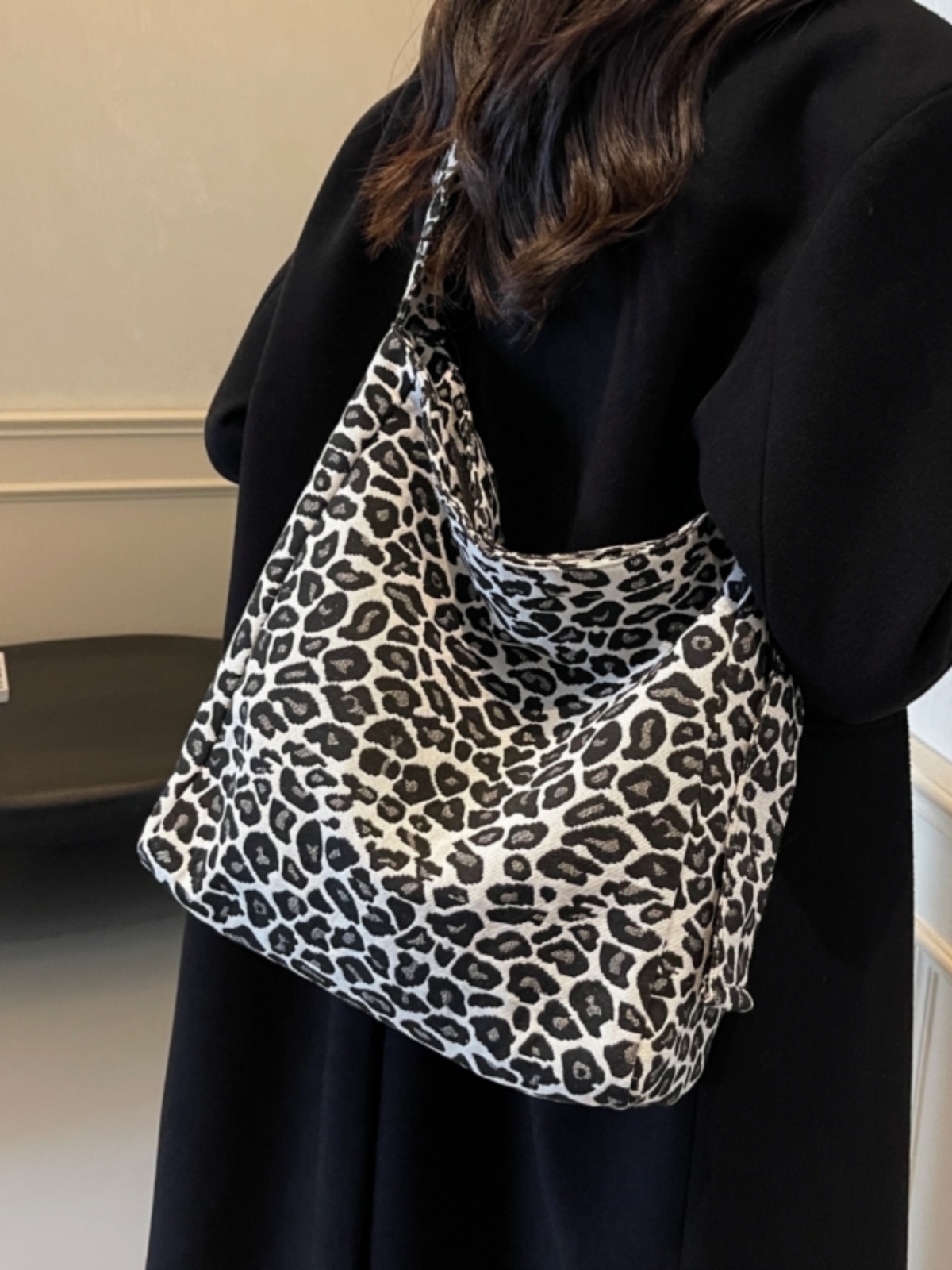 2025 Women's Leopard Print Tote Bag - Large Capacity Canvas Shoulder Bag for Spring & Summer, Perfect for Commuting & Class