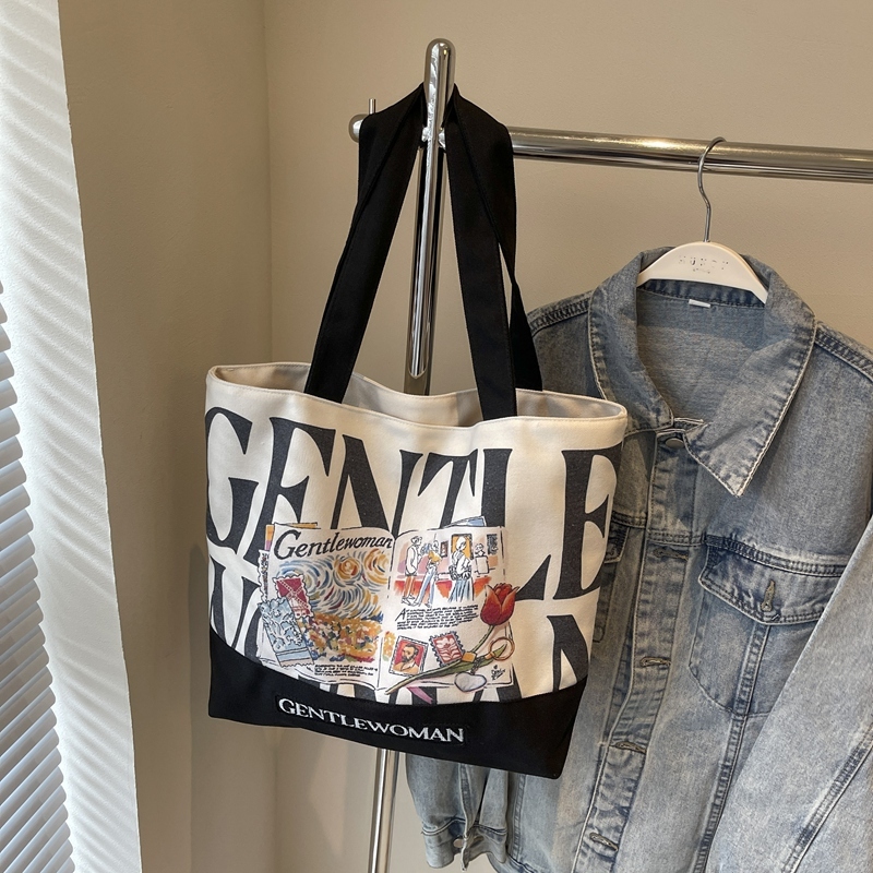 2025 Women's Letter Canvas Bag - Versatile Large Capacity Commuter Tote for Students, Stylish Shoulder Handbag