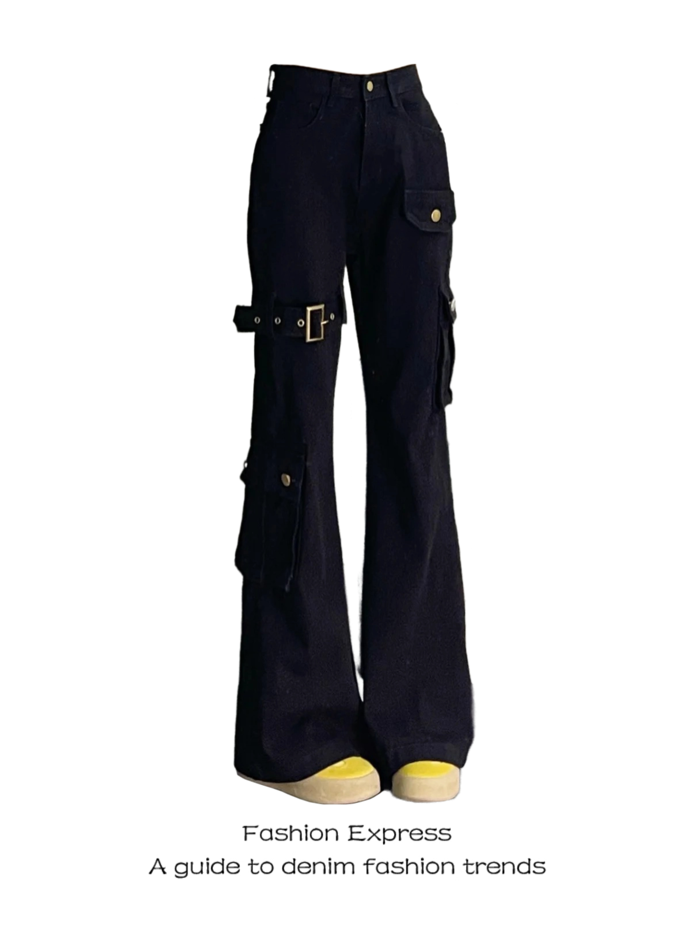 2025 Women's Sexy Black Jeans - American Style Slim Straight with Belt Splicing & Flared Hem, Trendy Y2K Fashion