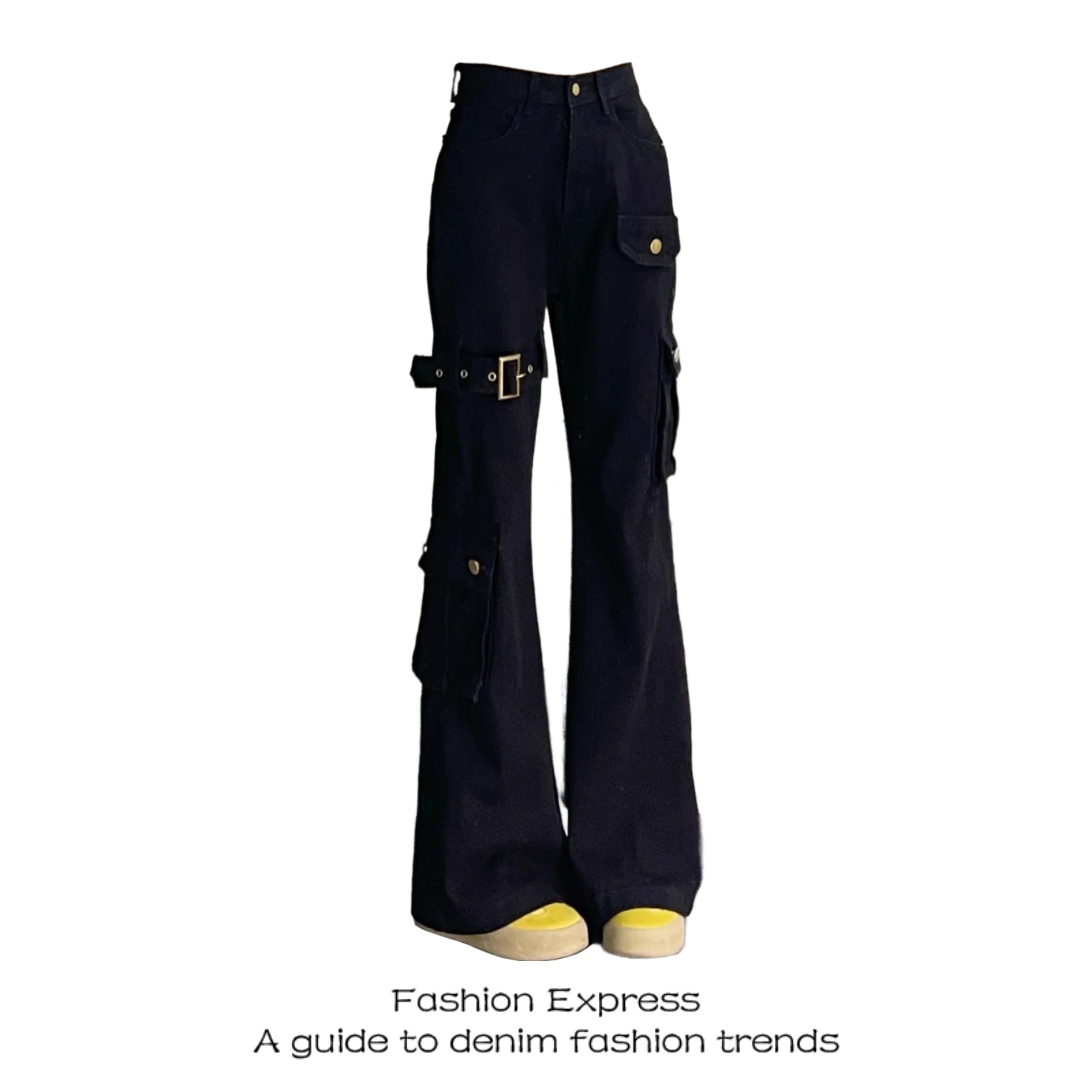 2025 Women's Sexy Black Jeans - American Style Slim Straight with Belt Splicing & Flared Hem, Trendy Y2K Fashion