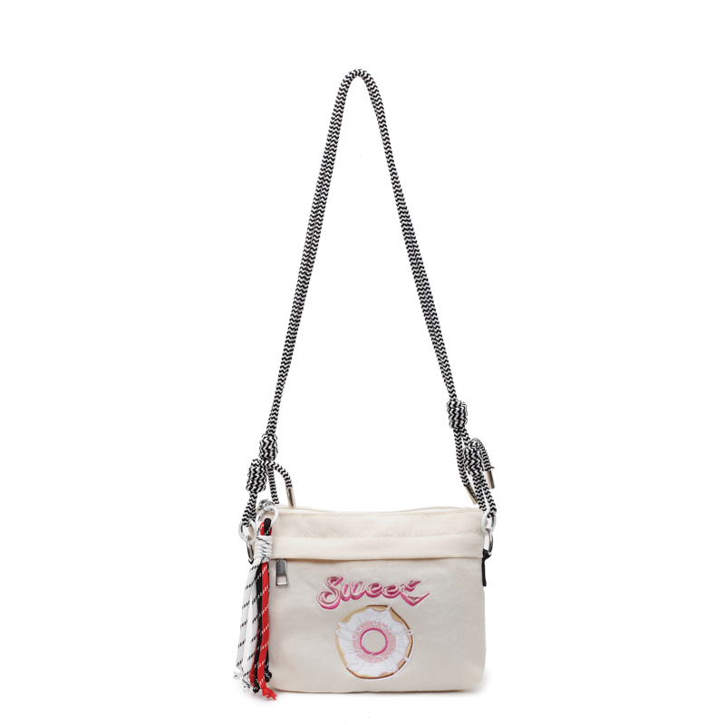 2025 Women's Summer Embroidered Donut Nylon Canvas Crossbody Bag with Zipper - Small Phone Purse for Everyday Use