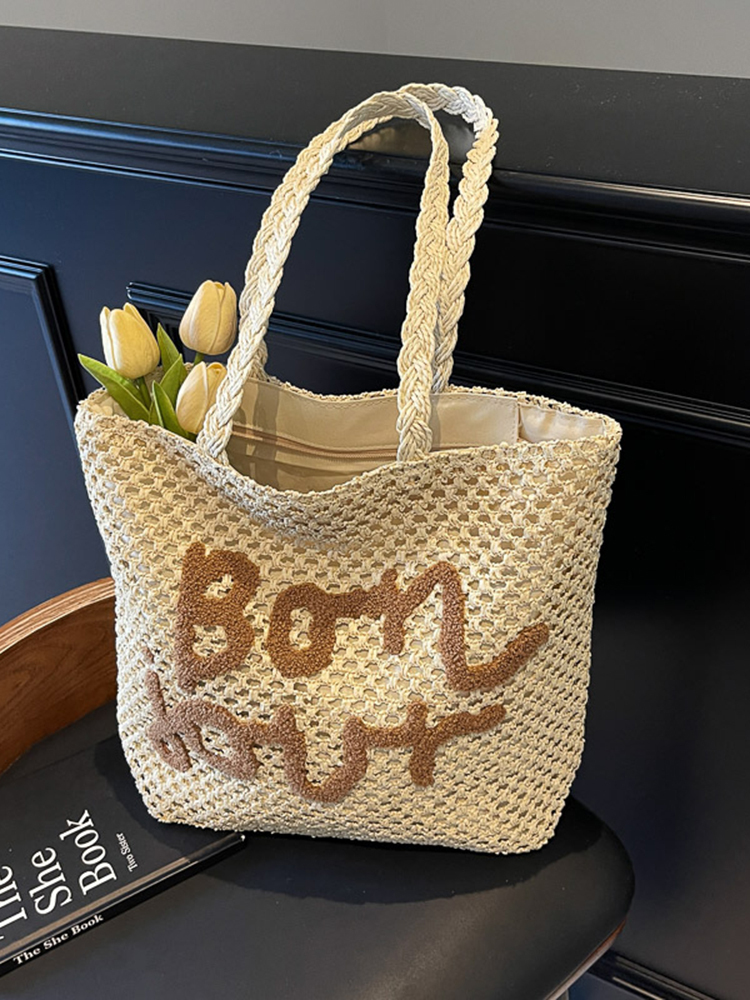2025 Women's Summer Hollow Woven Beach Bag - Large Capacity Straw Tote for Seaside Vacation