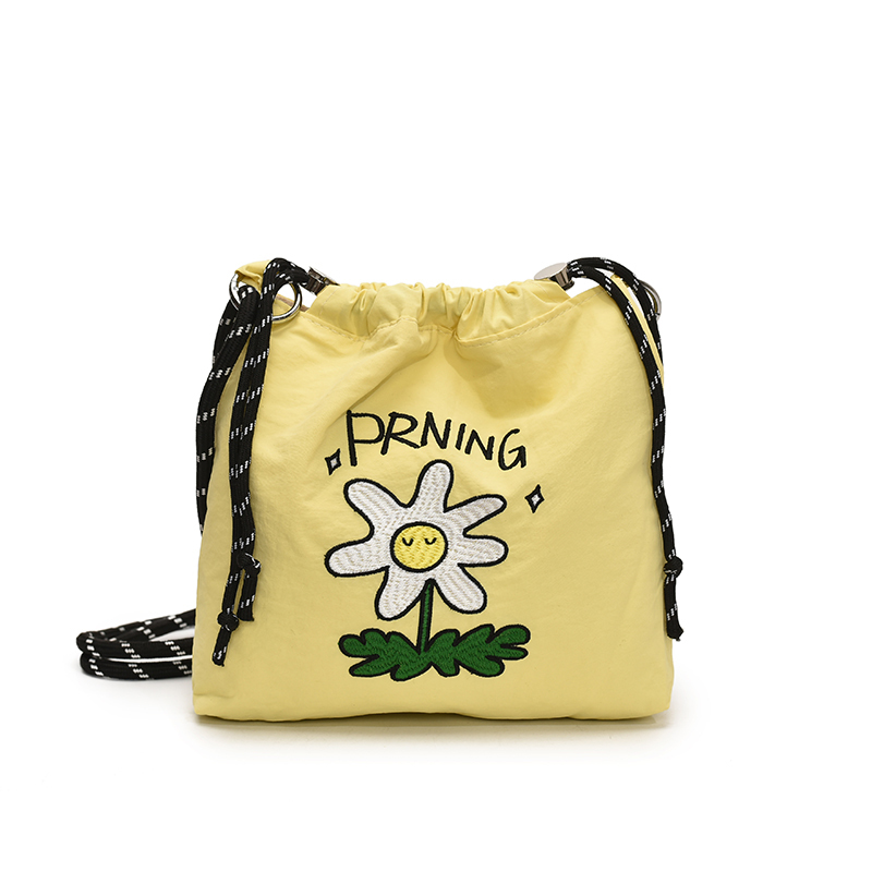 2025 Women's Summer Nylon Embroidered Canvas Drawstring Crossbody Bag - Simple Portable Phone Bag
