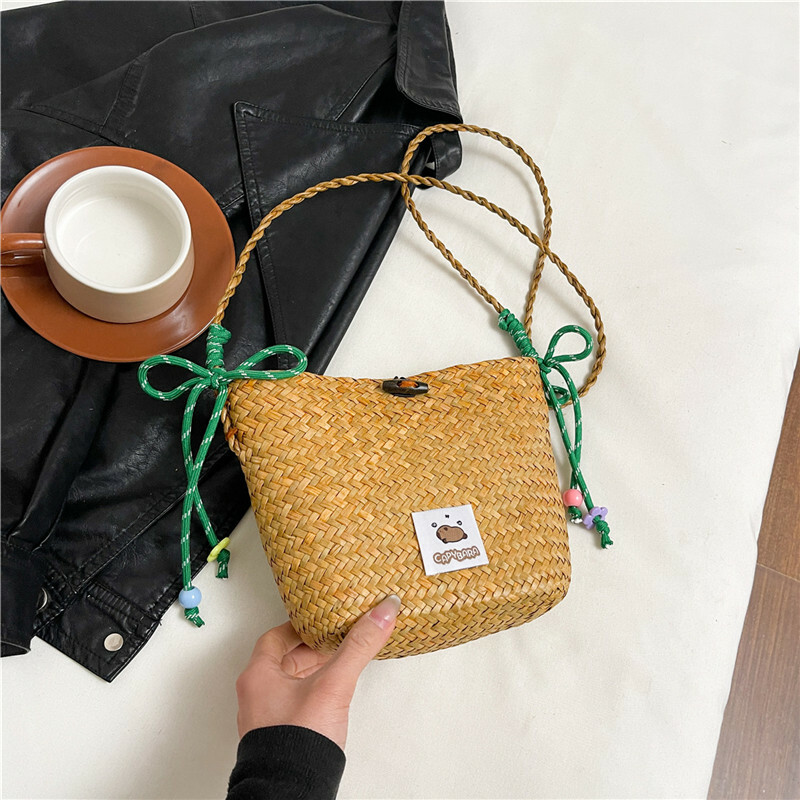 2025 Women's Summer Seaside Woven Straw Crossbody Bag - Trendy Vegetable Basket Design for Vacation & Phone Storage