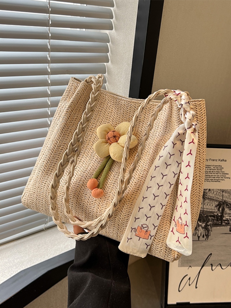 2025 Woven Bucket Bag for Women - Large Capacity Straw Tote for Classroom, Commuting, and Vacation - Stylish Shoulder Bag