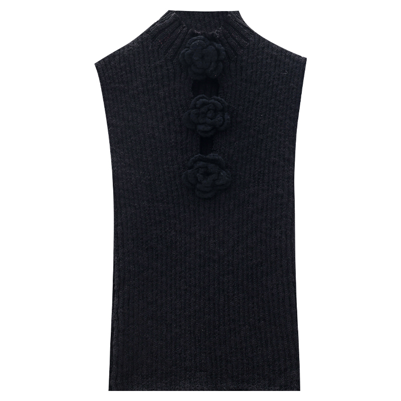 3D Floral Design Stand Collar Knitted Sweater - Korean Style Spicy Girl Fashion for Women