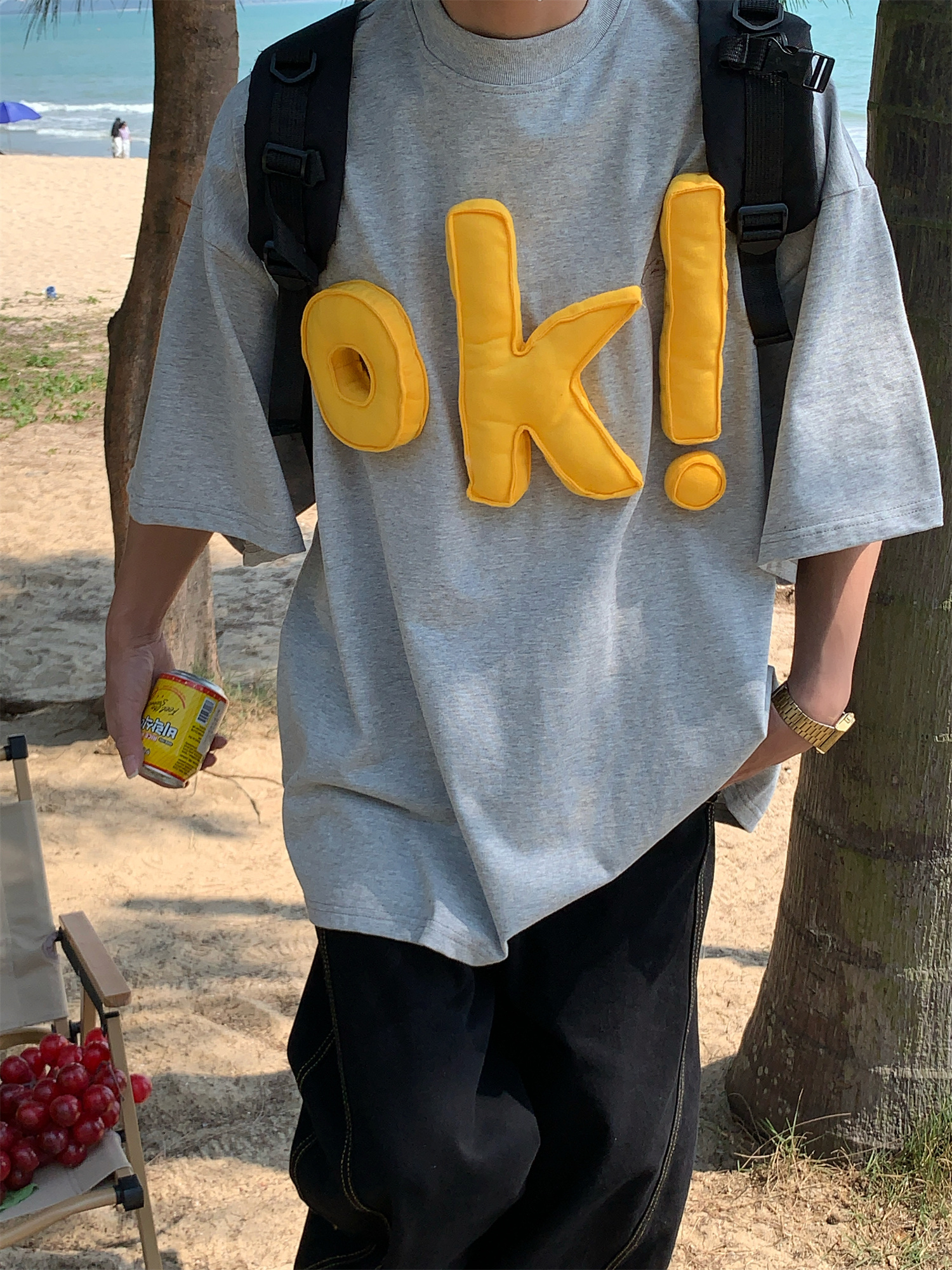 3D OK Letter Printed Short Sleeve T-Shirt for Men and Women, Casual Summer Loose Fit Vintage Style Tee