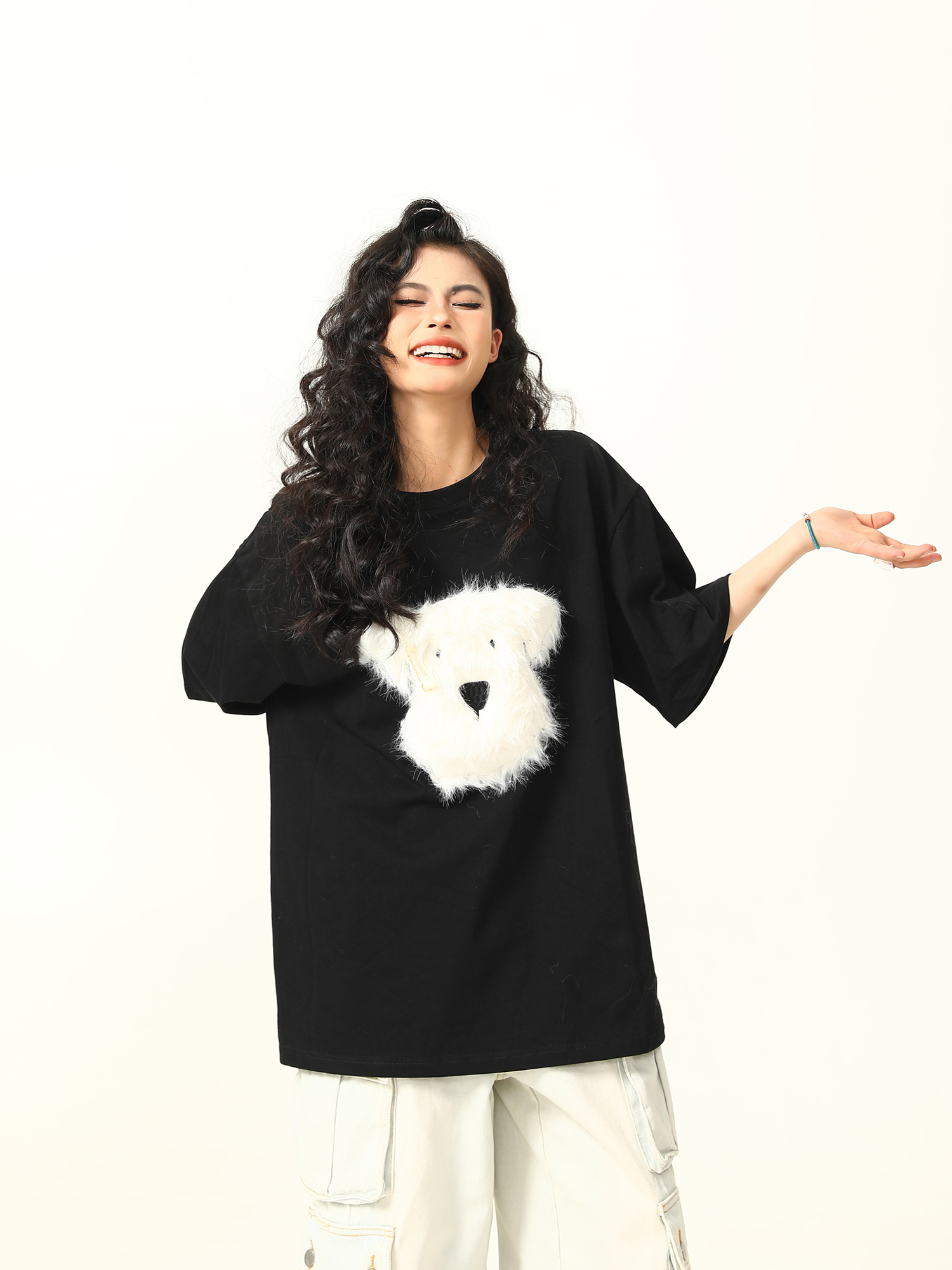 3D Plush Dog Design Short Sleeve T-Shirt for Women, Summer Loose Retro Tee, Casual Cute Graphic Top, Y2K Style