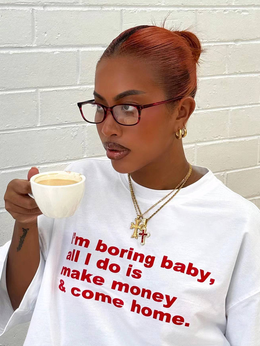 90s American Retro Clean Fit Letter Slogan White Short Sleeve T-Shirt for Women - Oversized Summer Style