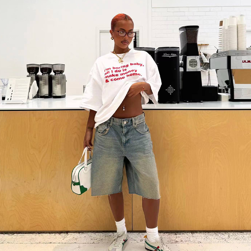 90s American Retro Clean Fit Letter Slogan White Short Sleeve T-Shirt for Women - Oversized Summer Style