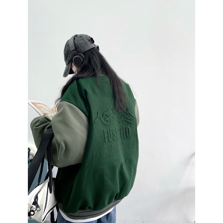 90s Retro Baseball Jacket for Men and Women, Thick Loose Wool Cotton Coat, Trendy Autumn Winter Outerwear for Couples