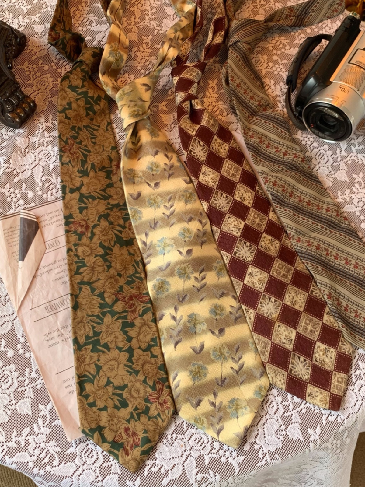 90s Retro Hong Kong Style Floral Bow Tie Shirt Accessory - Handmade Versatile Long Tie for Y2K Fashion