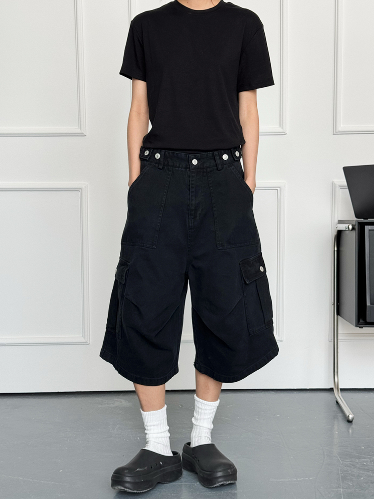 Adjustable Waistband Button Work Shorts for Men & Women - Casual Loose Fit Straight Shorts for Everyday Wear