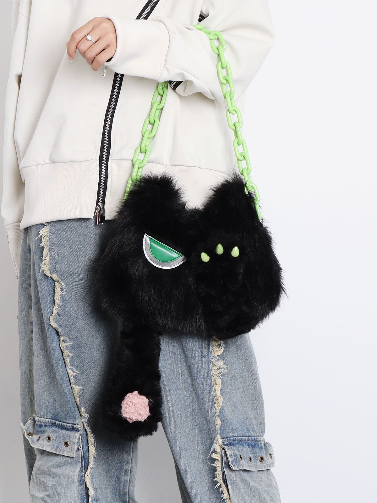 Adorable Plush Little Black Cat Crossbody Bag - Soft Autumn Collection, Cute Student Shoulder Bag for Niche Style Lovers