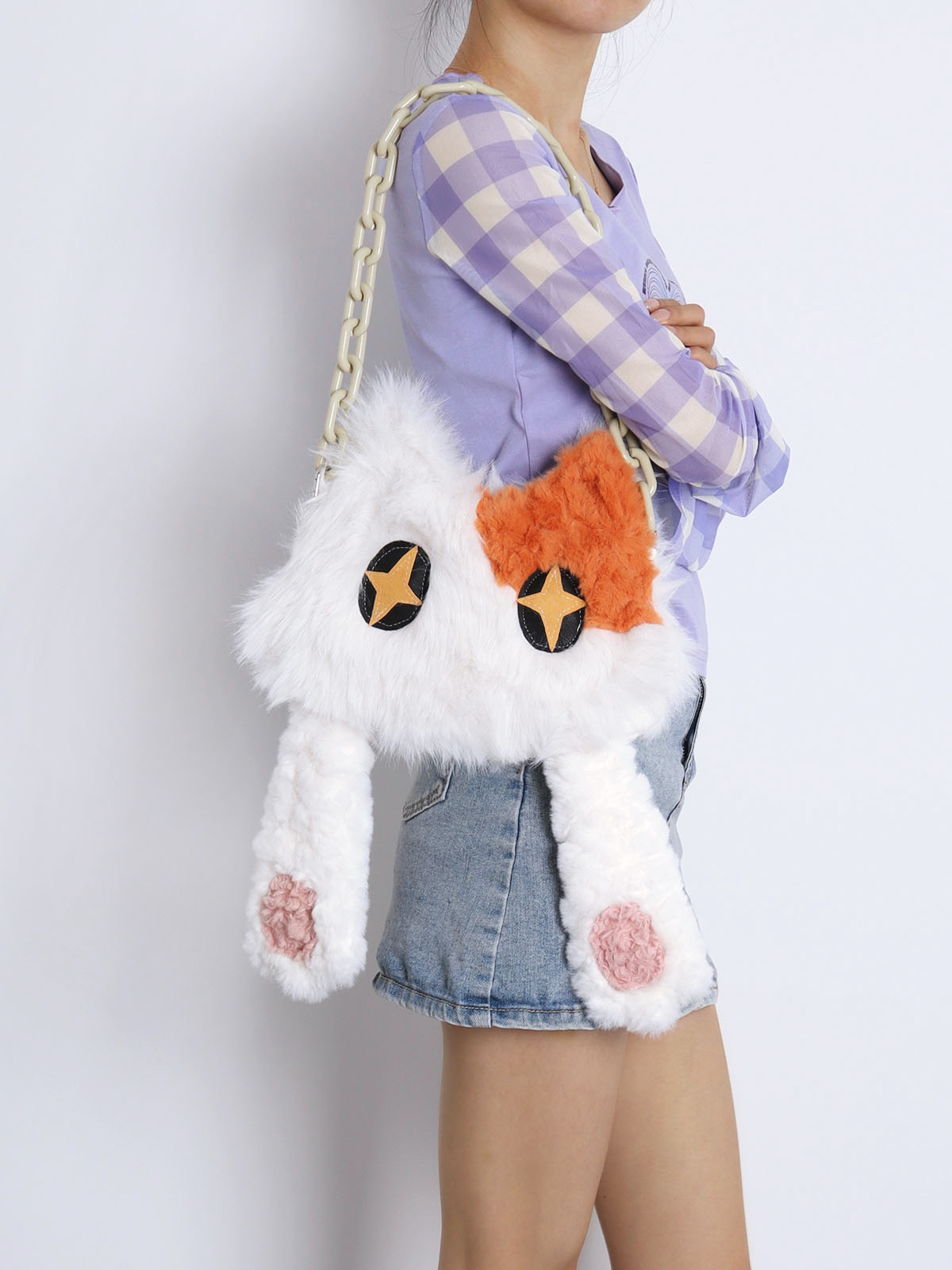 Adorable Plush Orange Cat Crossbody Bag for Women - Soft Face-Covering Shoulder Bag, 2024 Autumn Niche Style