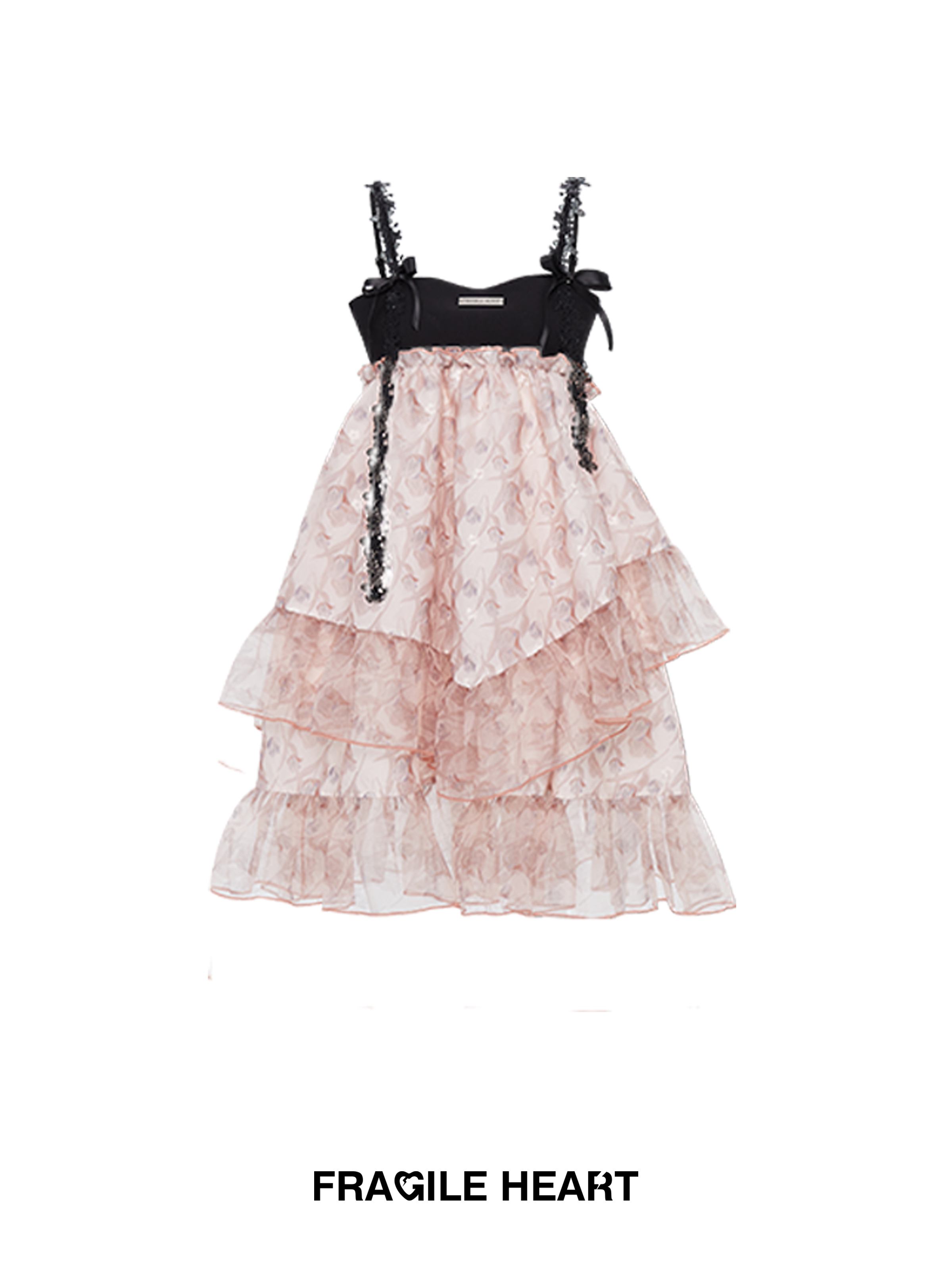 Amber Black Tea Sweet Camisole Dress - Black Princess Puff Dress with Fragile Shop Style, Y2K Inspired Fashion
