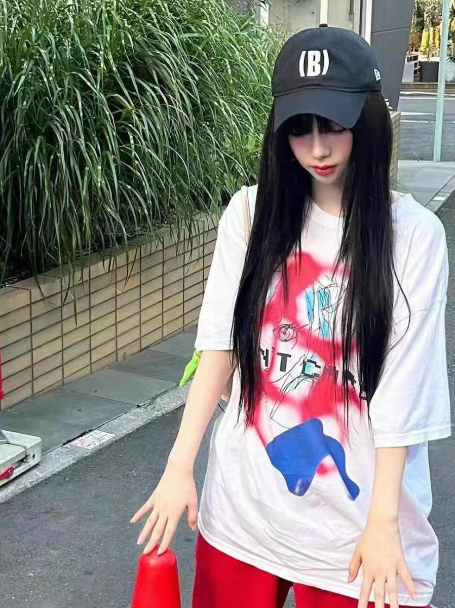 American Graffiti Cartoon Printed Short Sleeve T-Shirt for Women - Casual Versatile Summer Top, 2025 Y2K Style