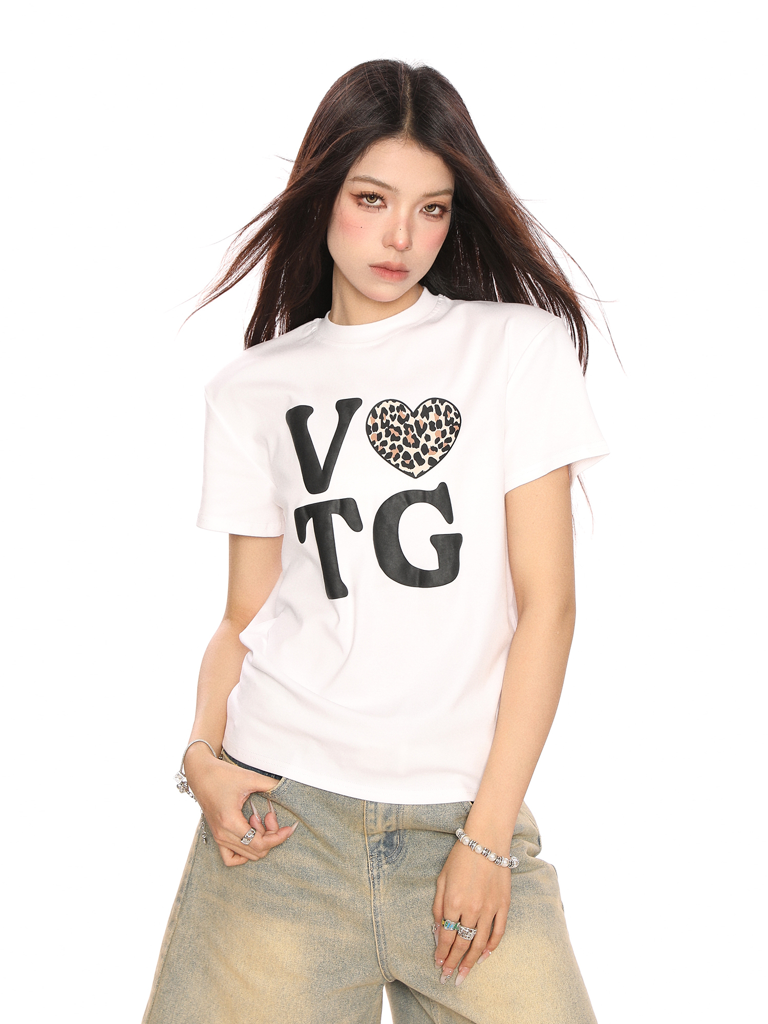 American Heart Letter Print Short Sleeve Crop Top T-Shirt for Women - Summer Casual Versatile Style